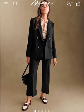 Sézane Christie Double-Breasted Black Blazer - Size 38 (6 US)